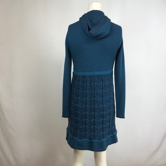 Title Nine Teal Blue Textured Knit Hooded Cardigan Dress Size M - Picture 5 of 8
